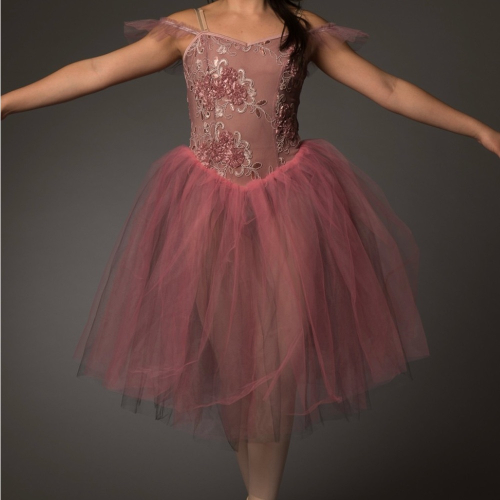 Curtain Call Pink Ballet Dance Costume with Tulle Skirt - Adult Medium
